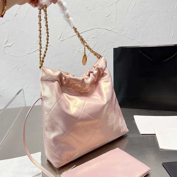 

pink luxury fashion chain simple genuine leather women bag handbag real leather soft tote shoulder commuter shopping bag 2023