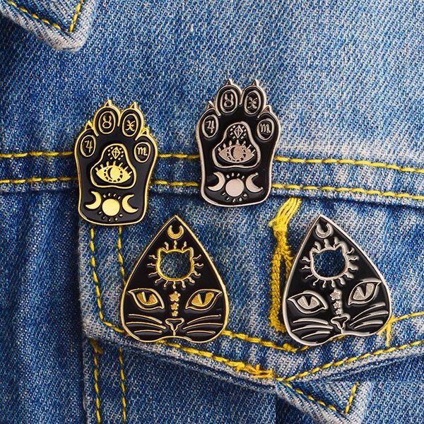 

pins brooches brooches witchcat black cat paw star moon eye witch craft magic course enamel brooch pins gold sier badge den dhgarden dh2df, Gray