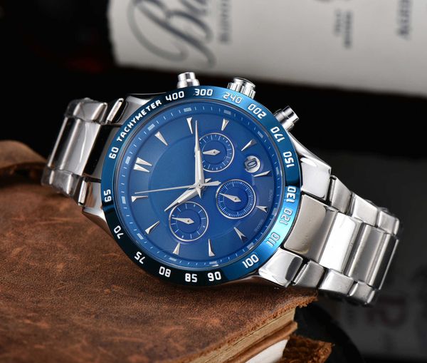 

watches luxury designer mens six-needle working series all dial work quartz watch wristwatches round steel belt, Silver
