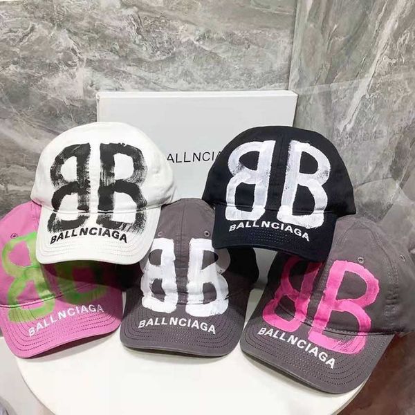

paris new double b graffiti baseball hat couple versatile personality ins men's and women's fashion caps, Silver