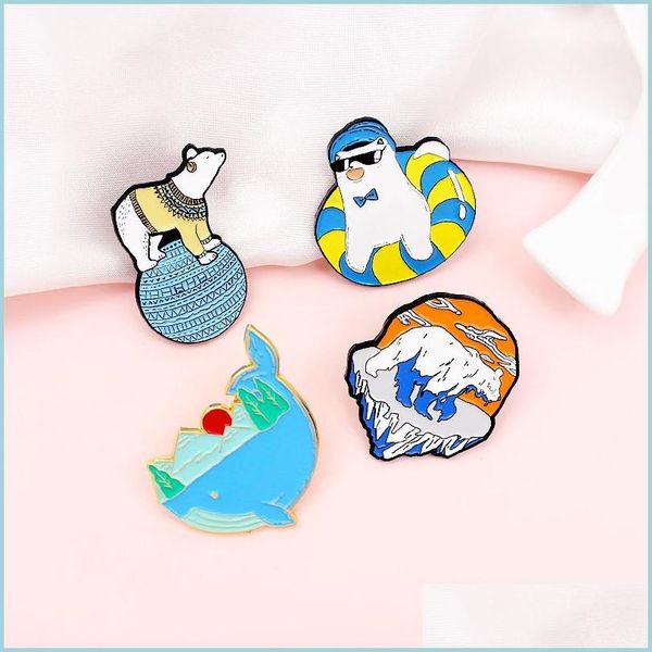 

pins brooches fashion animal brooches pins sunset whale polar bears and white cat sitting on the swimming circle hat badge dhgarden dhqlk, Gray