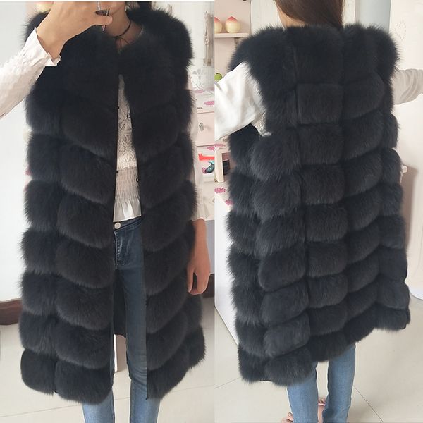

women's fur faux natural real vest coat for jacket female coats waistcoat long s 221125, Black