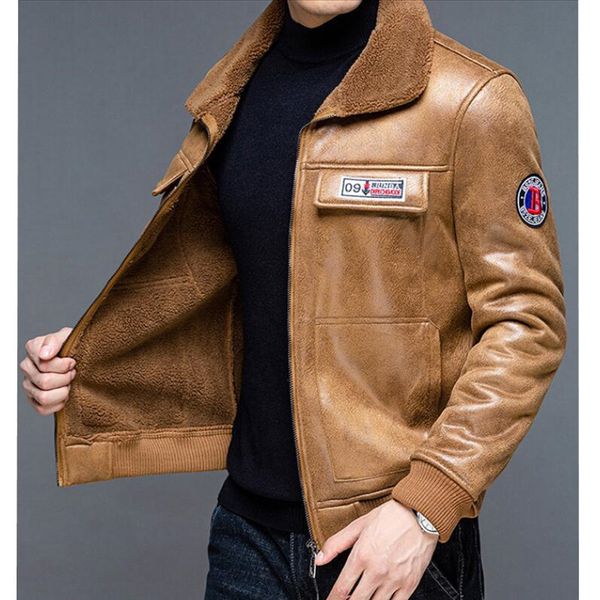 

men's jackets embroidery biker coat mens leather zipper fleece motorcycle autumn winter casual faux pu m-4xl 221128, Black;brown