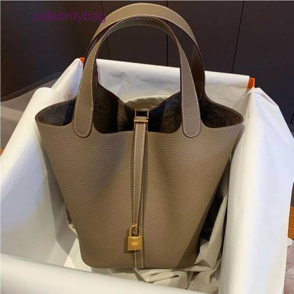 

hremm picotin locks bags women's bag 2023 new fashion high-grade food basket women's soft pu litchi pattern bucket mother hands di