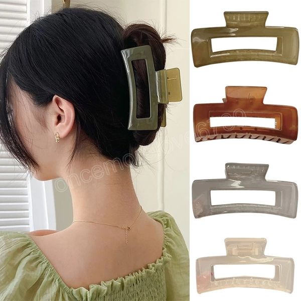 

korean large size square hair claw for women girls hollow hair clips acrylic crab hairpin fashion hair accessories, Golden;silver