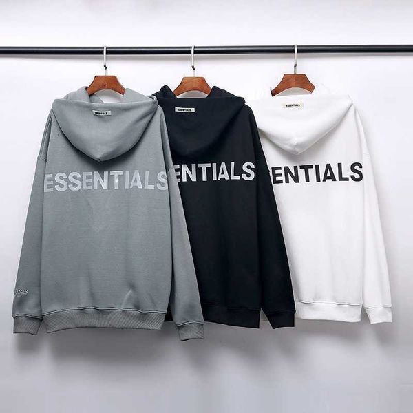 

hoodies hweatshirts high street fog double thread essentials reflective letter embroidered hooded sweater men's and women's loose, Black