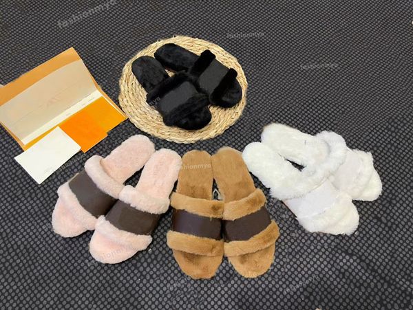 

designer slipper winter warm lock it flat mule slippers womens fur furry sandals cognac australia ladies plush wool feece casual flip flops, Black
