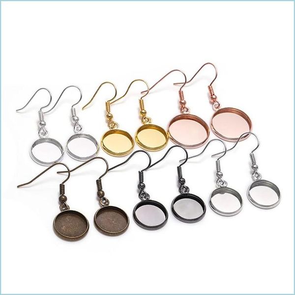 

jewelry settings 10pcs 1025mm tray bezel cabochon earring hook blank setting round pendant ear base findings for diy glass c dhgarden dhsht, Slivery;crystal