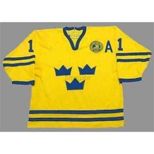 

college hockey wears 11 daniel alfredsson 2002 team sweden men's hockey jersey embroidery stitched customize any number and name jersey, Black