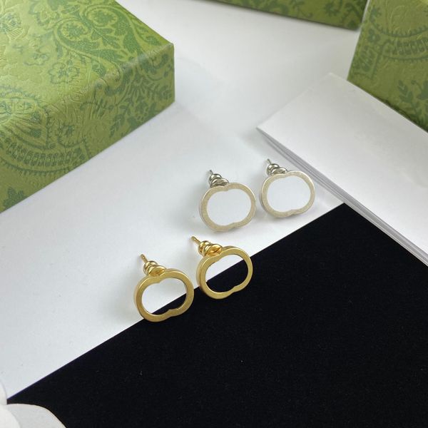 

chic interlocking letter designer earrings charm women golden stamps studs ladies party silver embossed stamp dangler with box