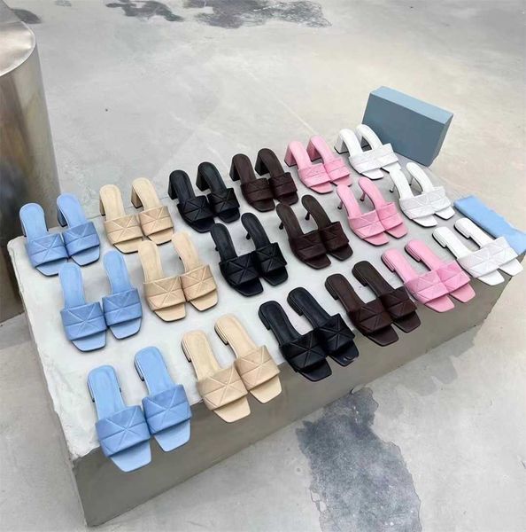 

prad shoes designer sandals women sandals sandal high heels beach slippers shoes metal printed leather luxury brand casual triangle prads mt, Black