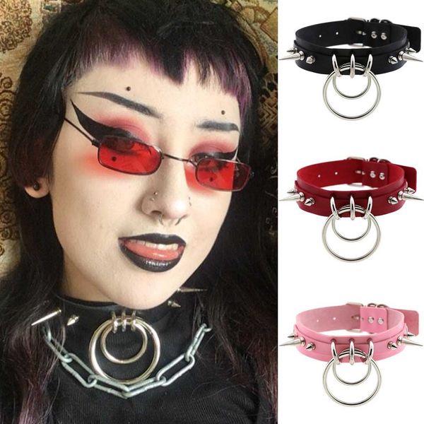 

costume accessories women men heavy metal choker double o-ring necklace girl street punk rivet clavicle chain harajuku neck accessories, Silver
