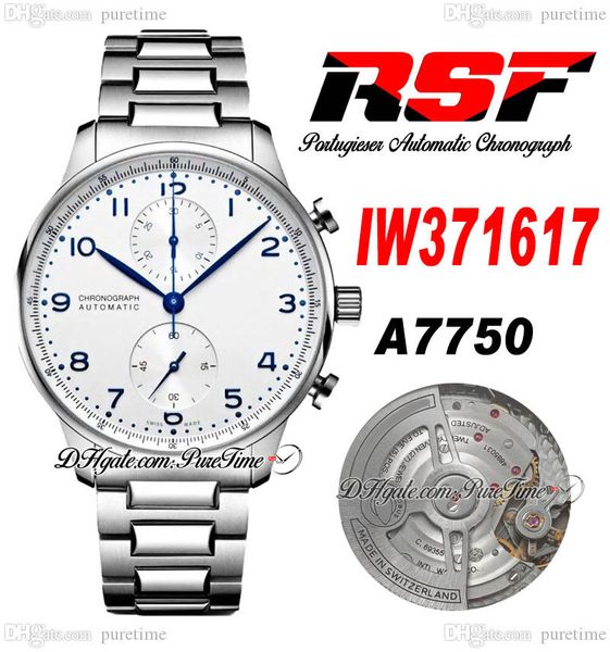 

rsf iw3716 a7750 automatic chronograph mens watch 41mm silver dial blue markers stainless steel bracelet super edition eta watches puretime, Slivery;brown