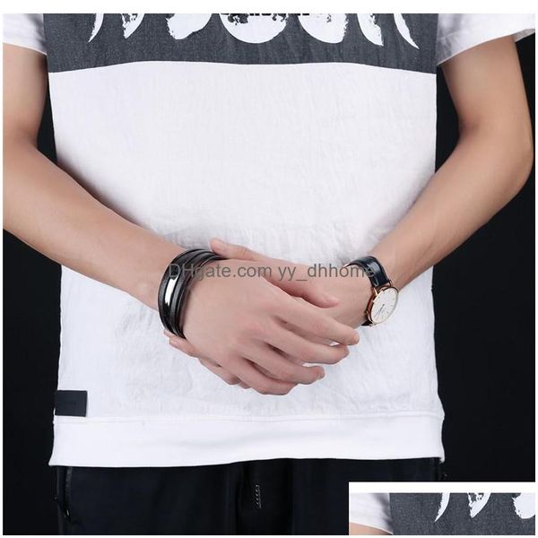 

charm bracelets men jewelry punk black braided geunine leather bracelet stainless steel magnetic buckle fashion bangles drop deliver dhkci, Golden;silver