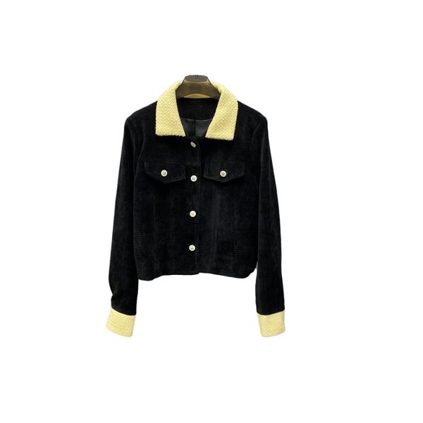 

autumn and winter temperament new high-grade short tweed splicing velvet coat, Black;brown