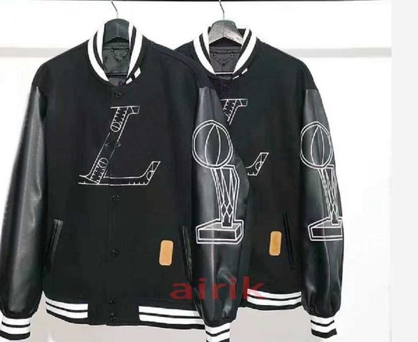 

designer men's wear designer exclusive jacket version fw leather stitched basketball bomber, Black;brown