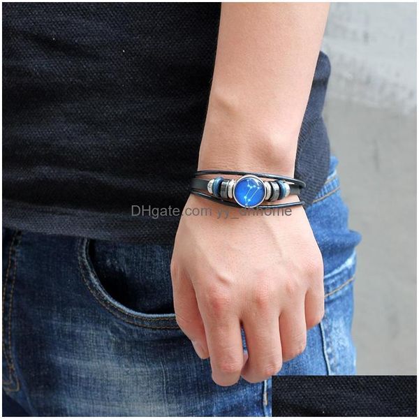

charm bracelets zodiac glass metal buckle charm bracelet women fashion constellation jewelry black weave mtilayer leather drop deliv dhbcj, Golden;silver