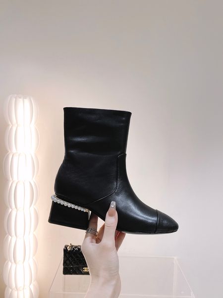 

high heeled martin boots autumn winter coarse heel women shoes desert boot real leather zipper letter lace up fashion lady heels large size, Black