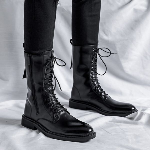 

boots england style men fashion stage nightclub dress high boots black trend original leather shoes cowboy boot handsome long botas 221128