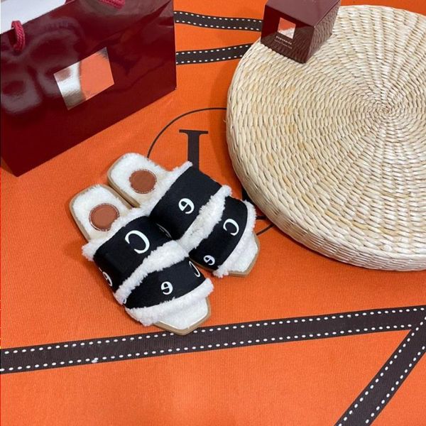 

luxury v home slide designer fashion women wool sandals warm comfort slippers woman slipper shoes autumn winter slides scuffs sandal 36 allh, Black