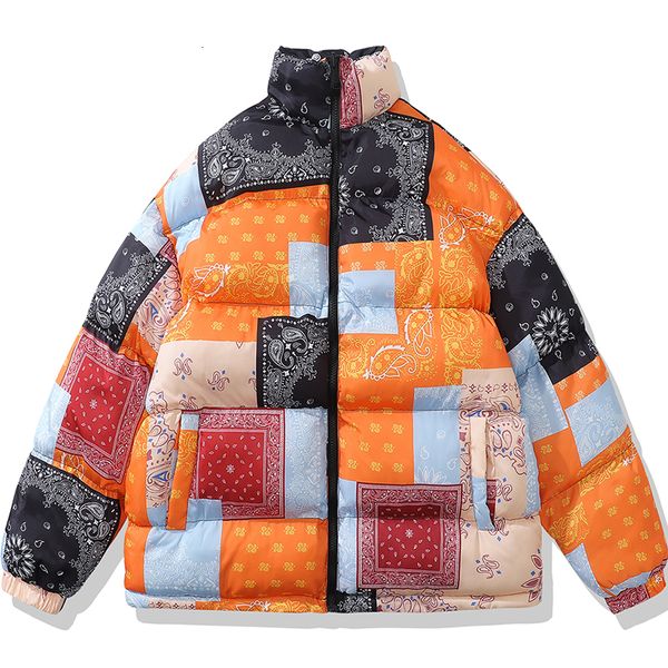 

mens down parkas patchwork print cashew reversible men puffer parka winter hip hop fashion oversized thick warm coats padded jacket male 221, Black