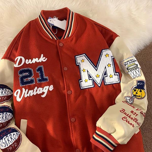 

men's jackets american retro letter embroidered coat men y2k street hip hop trend baseball uniform couple casual loose jacket 221128, Black;brown