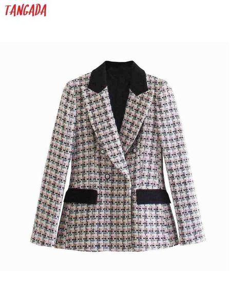 

suit tangada women fashion with contrast piping tweed blazer jacket vintage lon, White;black