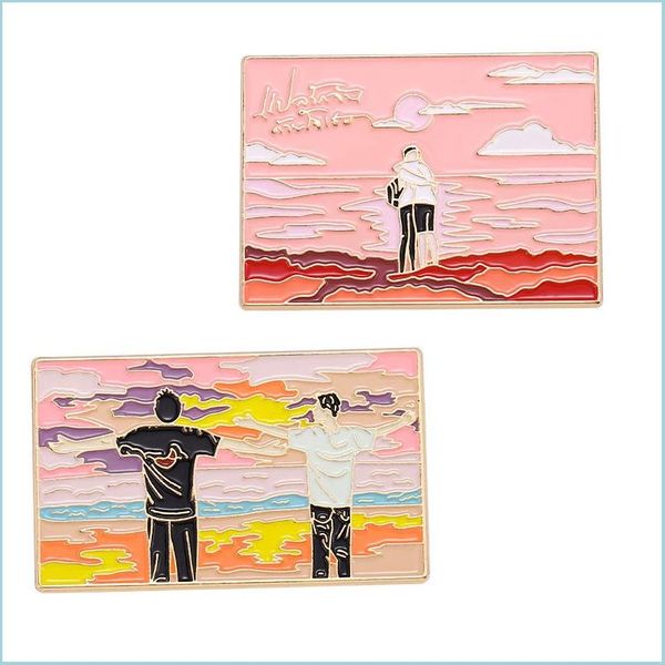 

pins brooches luxury enamel brooch pin rec sunset scenery two boys hing pattern oil painting badge clothes jeans pins jewel dhgarden dhbfv, Gray