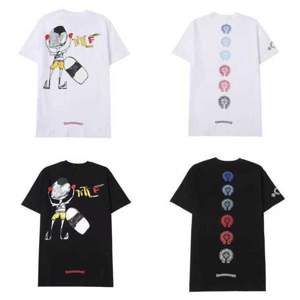 

chromes women's fashion luxury t shirt brand tees men women sanskrit letter short sleeve horseshoe couple t-shirts designer polos tshi, White
