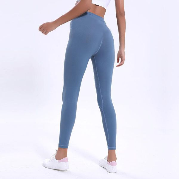 

lycra fabric solid color women yoga pants high waist sports gym wear leggings elastic fitness lady outdoor trousers with pockets132, Gray