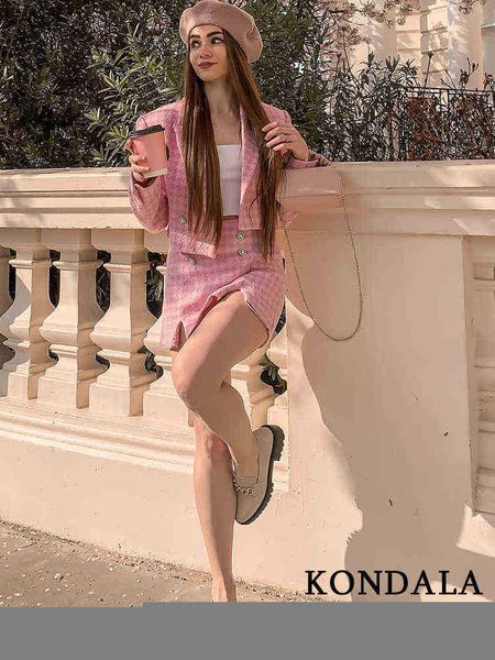 

kondala sweet pink plaid twist short blazer women long sleeves single button pockets fashion 2022 jackets elegant mujer j220813, White;black