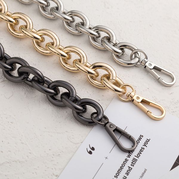 

bag parts accessories 17.5mm wide o shape aluminum big chain diy replacement metal shoulder crossbody strap handbag handle 221125, Black