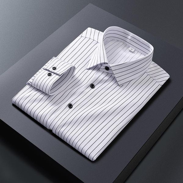 

men's dress shirts mens formal long sleeve white pure cotton business slim fit plus size office stripe for men, White;black