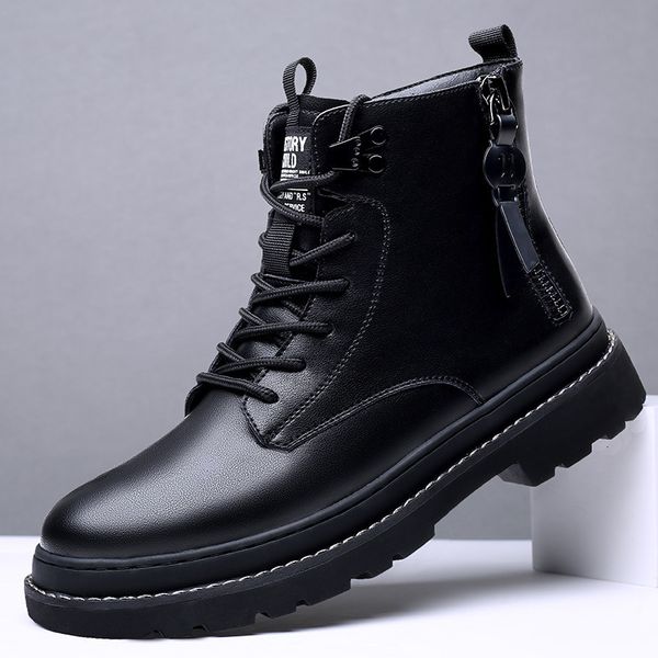 

boots arrival men's casual business office formal dress autumn winter boots platform shoes genuine leather boot cowboy ankle botas 2211, Black