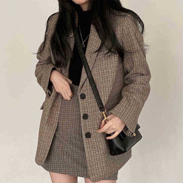 

office lady blazer women jacket casual blazers jacket work suit femme outerwear pockets long sleeve jackets plaid case j220813, White;black
