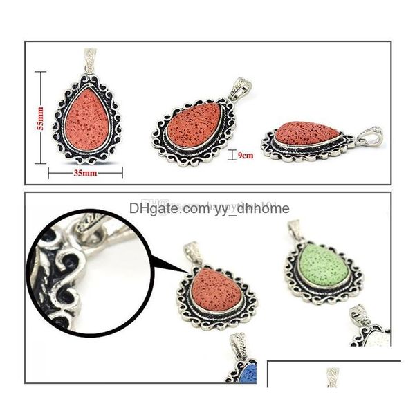 

pendant necklaces lava stone water drop shape pendant essential oil diffuser natural volcanic rock charm fit necklace diy jewelry in dhnza, Silver