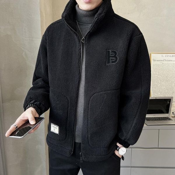 

Lamb wool coat for men's new cotton clothes in autumn and winter in Europe with thickened grain wool fashion, Gray