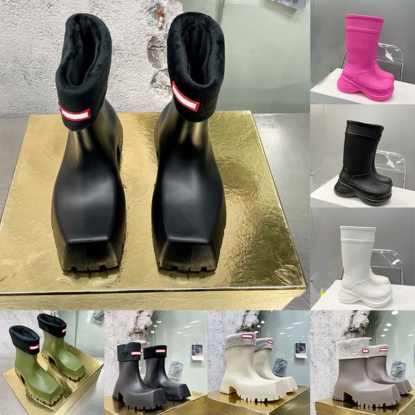 

designer boots trooper and clog 2.0 rubber boot beige triple black white green snow boots furry wool warm winter womens shoes ladies booties