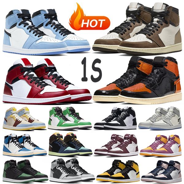 

jumpman 1s basketball shoes university blue bred patent heritage brotherhood dark mocha trainers men women sneakers chicago twist fearless s, Black