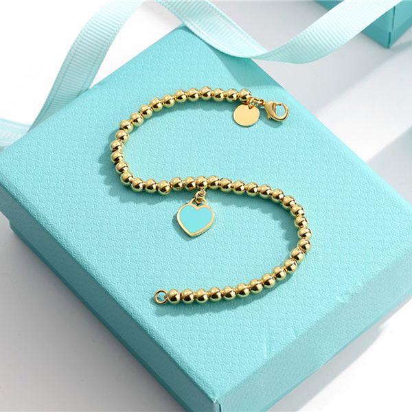 

vintage 925 silver fashion bracelets love charm bracelet for women exqusite official logo original blue box return tif round beaded strands, Golden;silver