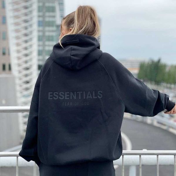 

hoodies hweatshirts 21ss feel of god essentials double back silicone letter high street hoodie, Black