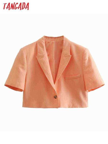 

suit tangada women vintage solid cotton linen blazer female short sleeve elegan, White;black