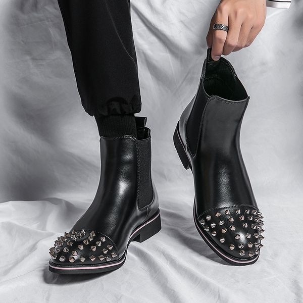 

boots fashion men boots rivets black punk handmade men's boots nonslip size 3848 221128