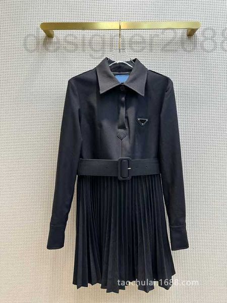 

casual dresses designer high end women's wear amounts out south korean version simple design pleated splice shirt dress xt59, Black;gray