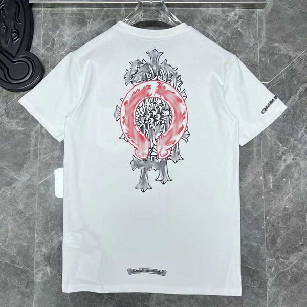 

men's fashion luxury t shirt brand tees men women sanskrit letter sweatshirts short sleeve horseshoe couple t-shirt classic cross tee, White;black
