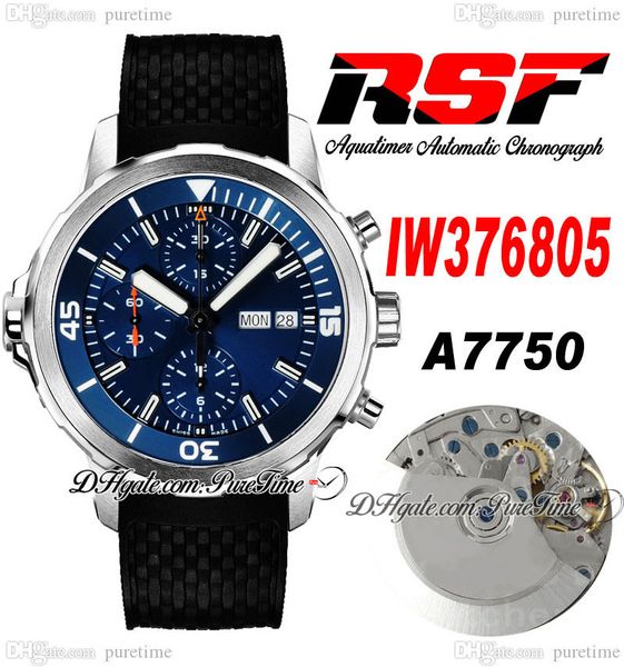 

rsf aquatimer w37680 a7750 automatic chronograph mens watch 45mm steel case blue dial white markers rubber strap super edition eta watches p, Slivery;brown