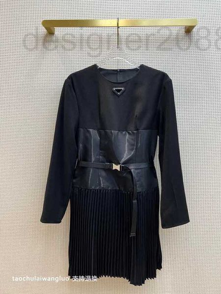 

casual dresses designer fake two piece nylon splice pleated dress design feel high end waist mid skirt xop2, Black;gray
