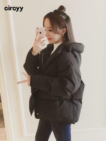

women's down parkas black winter jacket women hooded loose pocket parka thick warm cotton puffer fashion padded oversize casual coat ko