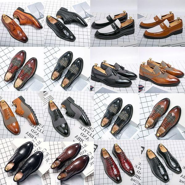 

italian luxury brand printing pattern men's shoes handmade solid color pu stitching suede round head hook set fashion business sho xjcu, Black