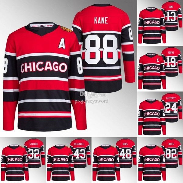 

custom chicago patrick kane blackhawks 2022 reverse retro jersey jonathan toews seth jones max domi sam lafferty caleb jones jason dickinson, Black;red